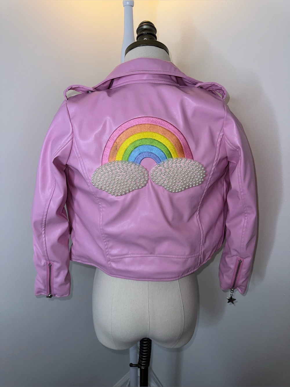 Lola + The Boys Girls 8 Pink Vegan Leather Rainbow Pearls Jacket